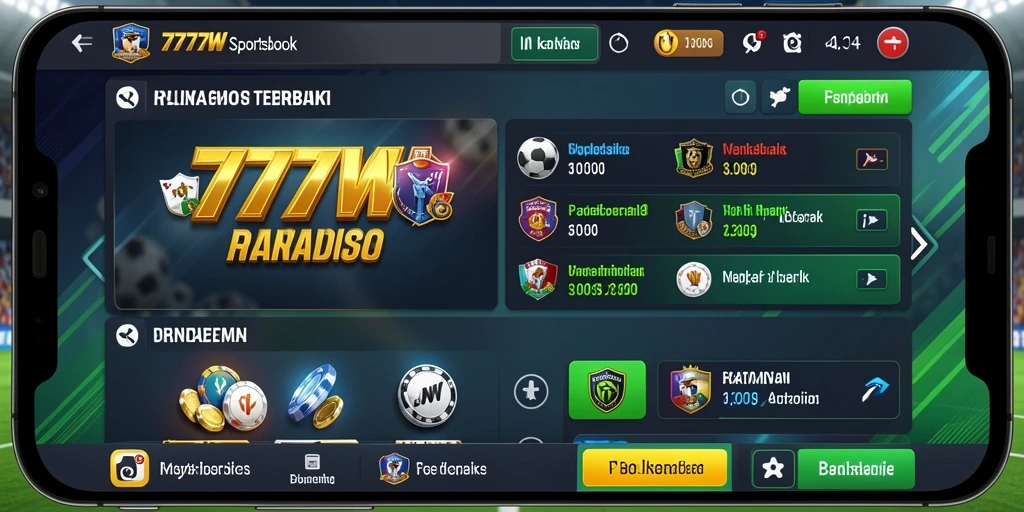 Screenshot utama 7777W yang menunjukkan tampilan taruhan olahraga.