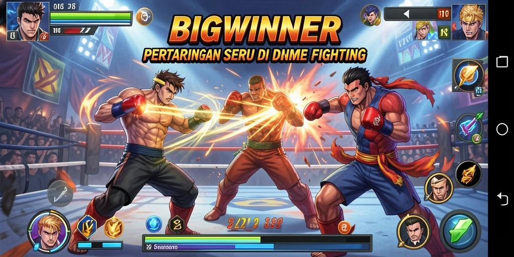 Tampilan gameplay BIGWINNER dengan aksi pertarungan yang intens.