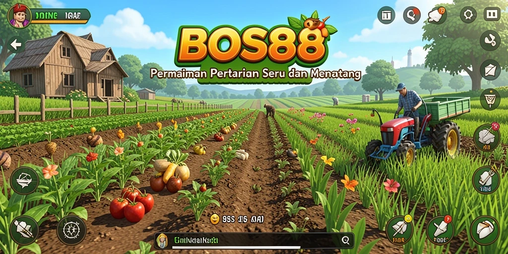 Tangkapan layar menunjukkan gameplay seru dari BOS88 dengan berbagai tanaman yang tumbuh.