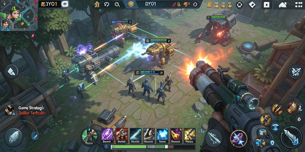 Tampilan gameplay seru dalam DYO1, tunjukkan strategi dan pertempuran.