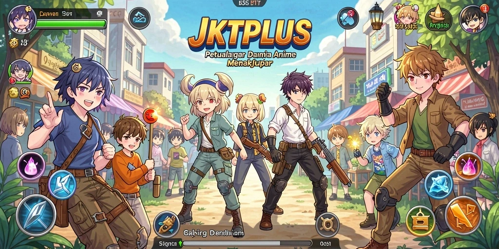 Tampilan gameplay JKTPLUS yang menampilkan pertarungan karakter Anime.