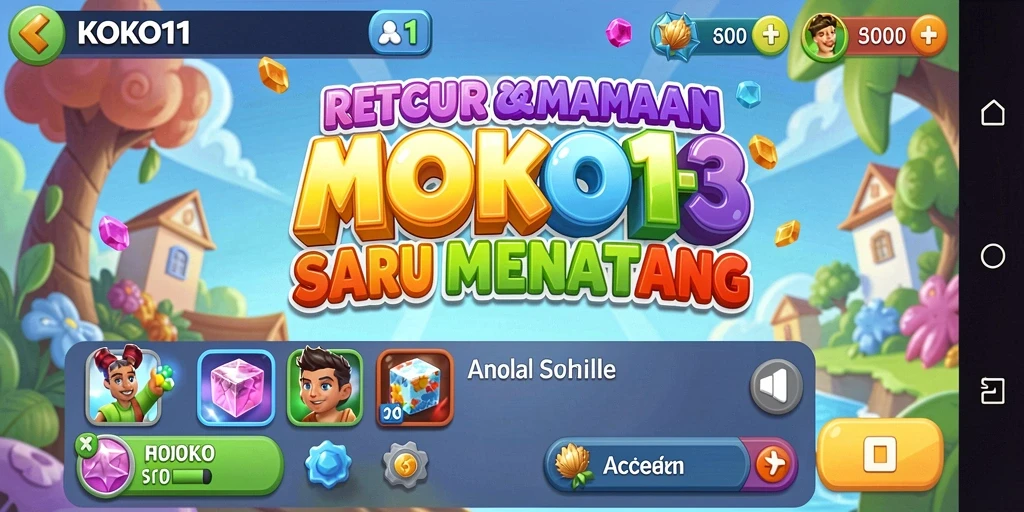 Tampilan gameplay seru dalam KOKO11 dengan kombinasi gem berwarna.