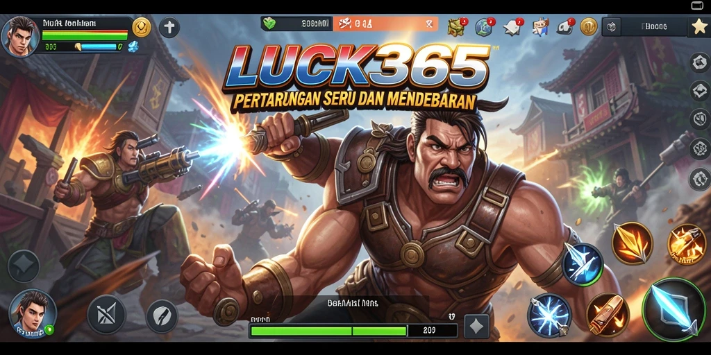 Screenshot gameplay LUCK365 menampilkan pertarungan epik antara karakter yang beragam.