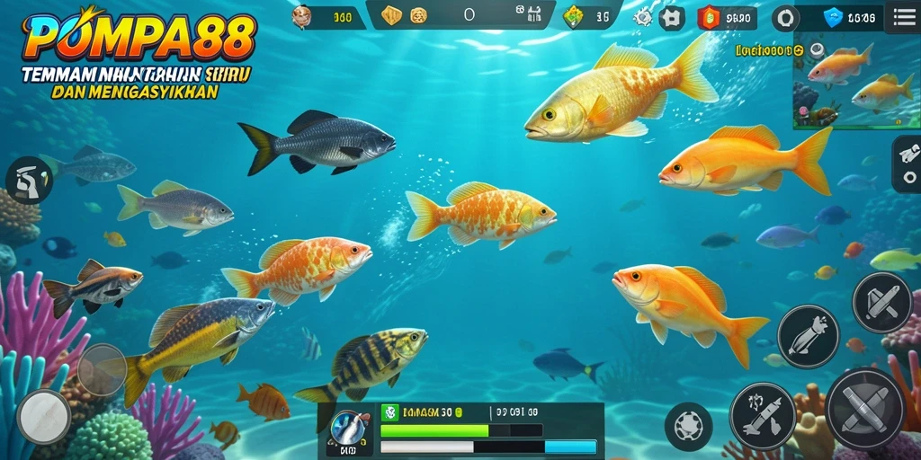 Screenshot gameplay POMPA88 menampilkan aksi seru menembak ikan.