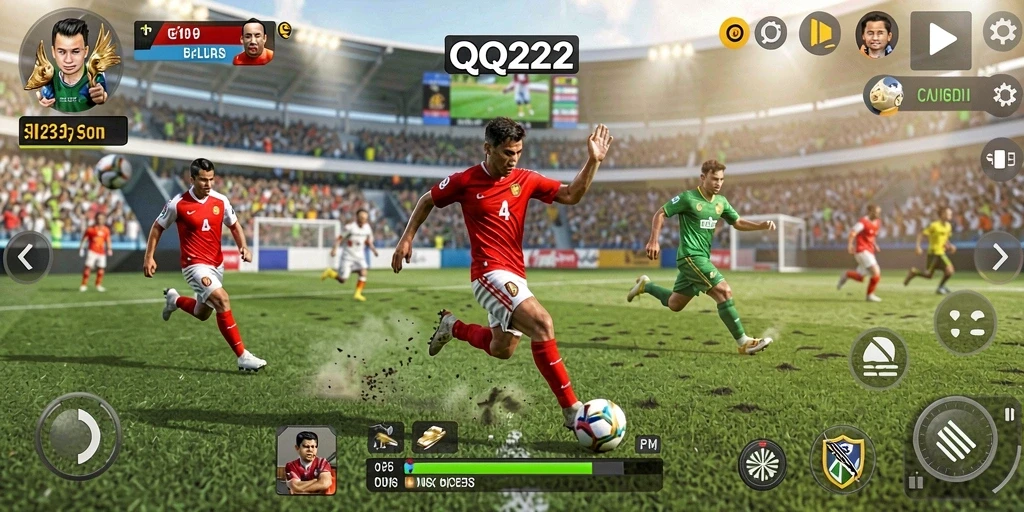 Screenshot utama QQ222 menampilkan aksi seru dalam gameplay olahraga.