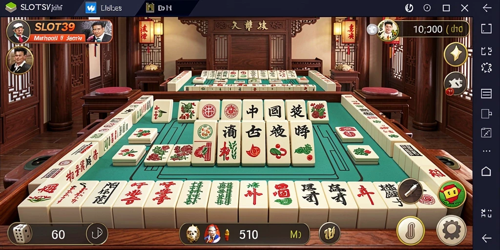 Screenshot gameplay utama SLOT39 yang menunjukkan ubin Mahjong yang berwarna-warni.