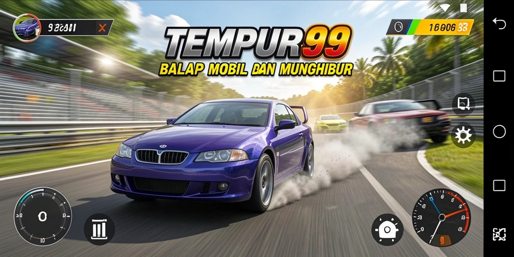 Tampilan gameplay balapan mobil yang seru dan menegangkan.