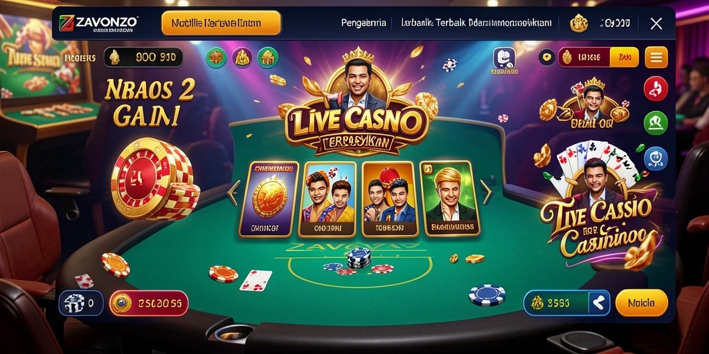 Screenshot gameplay ZAVONZO menampilkan suasana kasino yang realistis dan dealer yang profesional.