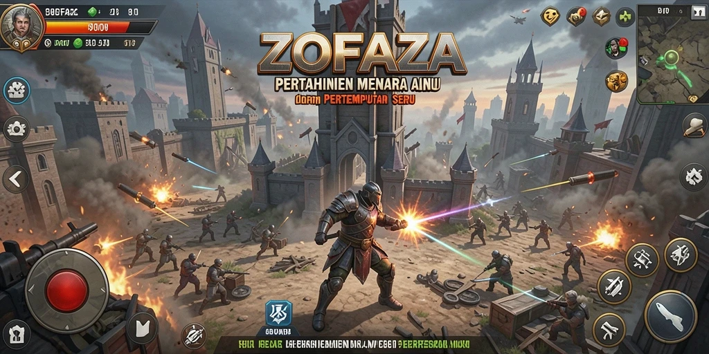 Gameplay seru ZOFAZA, pertahankan menara dari serangan musuh.
